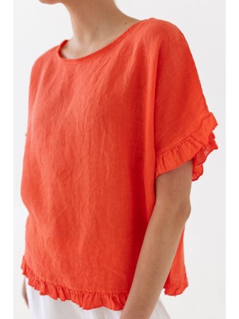 Coral linen shirt "Ruffle"