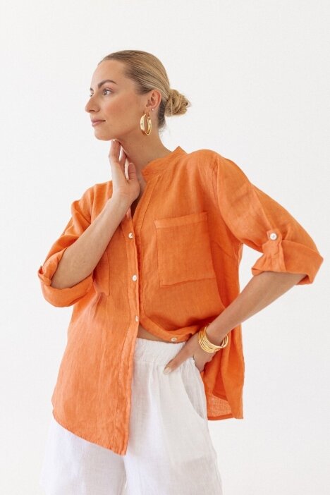 Oranžiniai lino marškiniai "Pockets"