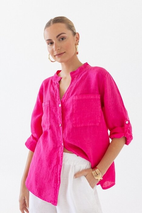 Rožiniai lino marškiniai "Pockets"