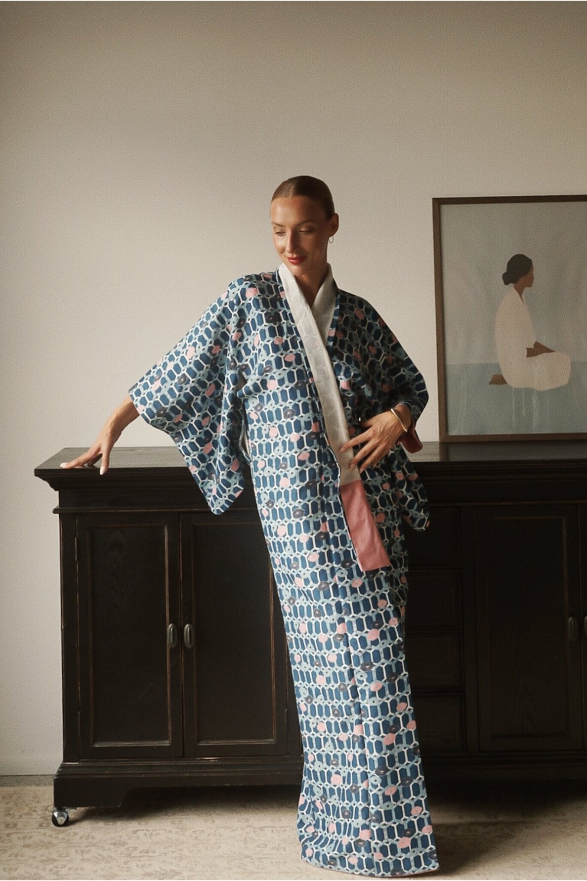 Vintage Authentic Japanese Kimono Hand Made One Size 5