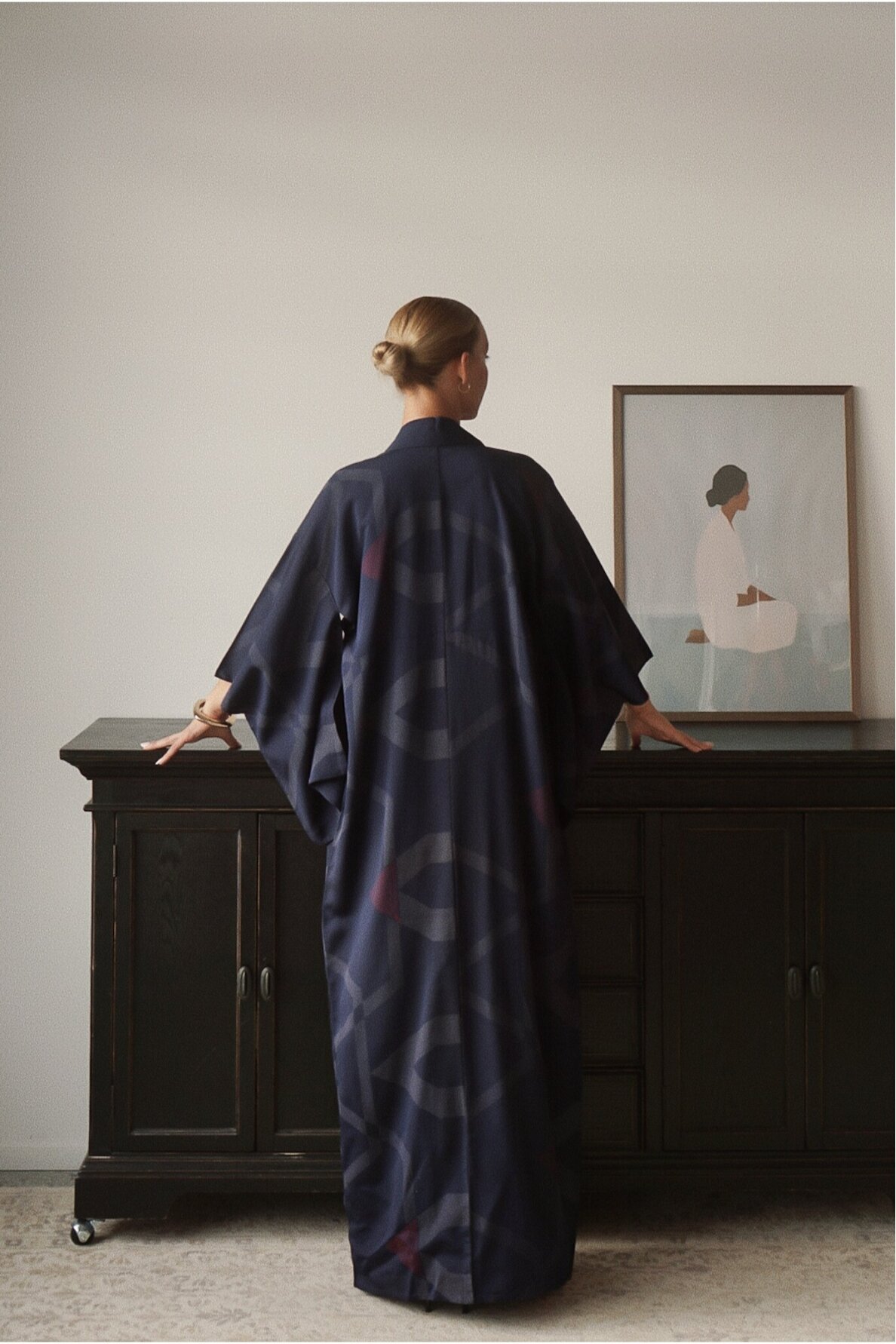 Vintage Authentic Japanese Kimono Hand Made One Size 2 Vintage Authentic Japanese Kimono Hand Made One Size 2